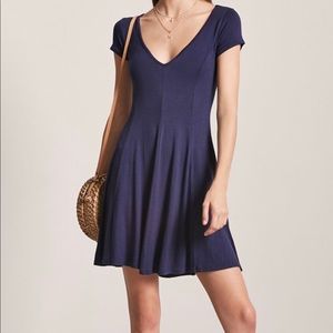 V Neck Swing Dress Navy